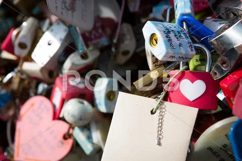 Many heart padlocks love symbol Stock Photos