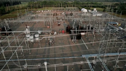 Many High Voltage Electrical Insulators In Power Station Stock Footage 307116287