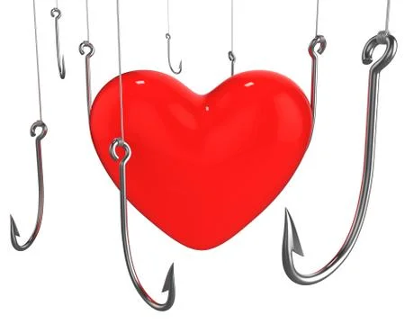 Many hooks trying to catch red heart Stock Illustration