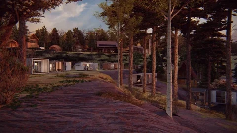 Many house in cottage with split level land in the hill landscape 3d animatio Video stock 192826871