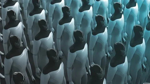 Many humanoids stand still and do not move. 3d render Stock Footage 168425692