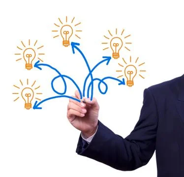Many idea light bulb writing by hand Stock Photos