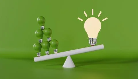 Many ideas versus one big idea with light bulbs Stock Illustration