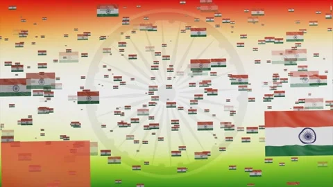 Many Indian Flag Flying With Big Ashok Chakra Rotating 360 Degrees 動画素材 247078189
