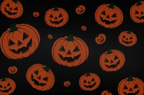 Many Jack o Lantern Pumpkins Halloween Background, Spooky Festive Pumpkin Sce Illustrazione stock