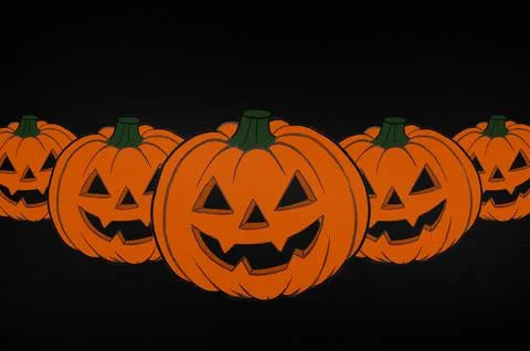 Many Jack o Lantern Pumpkins Halloween Background, Spooky Festive Pumpkin Sce Illustrazione stock