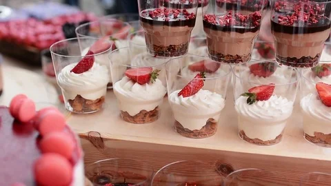 Many Kind of Dessert. Candy bar on wedding ceremony Stock Footage 77975257