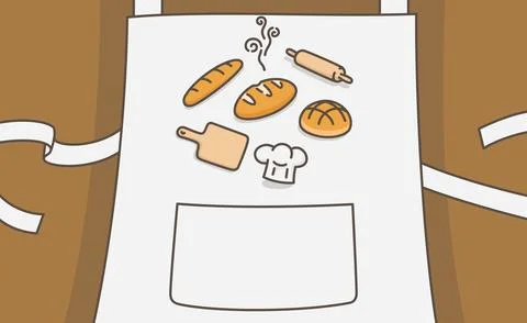 Many kinds of bread on apron many kinds of bread  kawaii doodle flat Stock Illustration