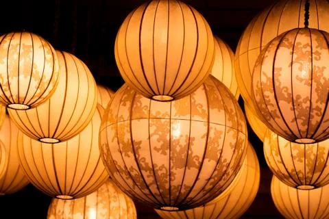 Many lantern lights closeup Stock Photos