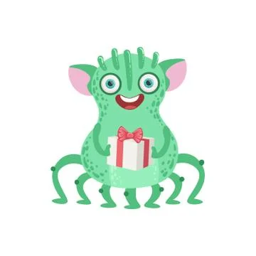Many-legged Friendly Monster With Gift Stock Illustration