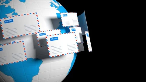 Many letters fly in a circle. Internet mail. Delivery of correspondence Video stock 105012988