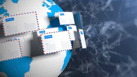 Many letters fly in a circle. Internet mail. Delivery of correspondence Stock Footage 105013213