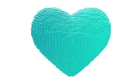 Many light-blue cubes are formed in a 3d ice heart which throbs and beats. Stock Footage 63246706