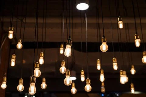 Many light bulbs interior design Stock Photos