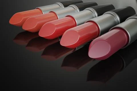 Many lipsticks on table. 3D rendered illustration. イラスト素材