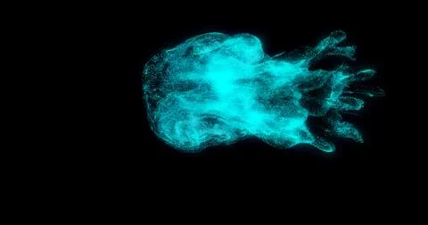 Many luminous particles united in the shape of a jellyfish with tentacles in a Stock Illustration