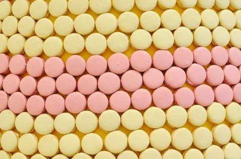 Many macarons arrange, use for web background. Stock Photos