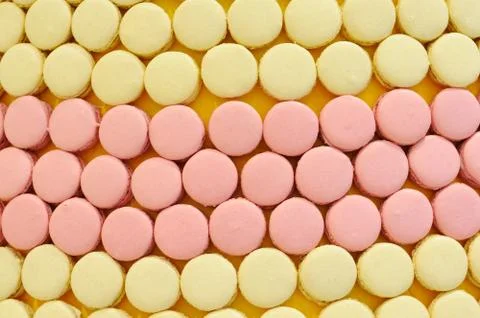 Many macarons arrange, use for web background. Stock Photos