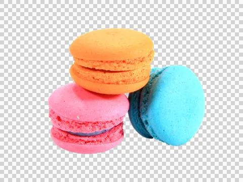 Many macarons of various colors isolated on white background.Selection focus. Stock Photos