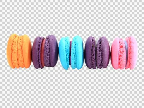 Many macarons of various colors isolated on white background.Selection focus. Stock Photos