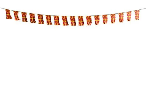 Many Macedonia flags hanging on string isolated Stock Illustration
