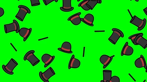 Many magic hats and magic wands flying randomly on green screen luma mate bac Stock Footage 148463285