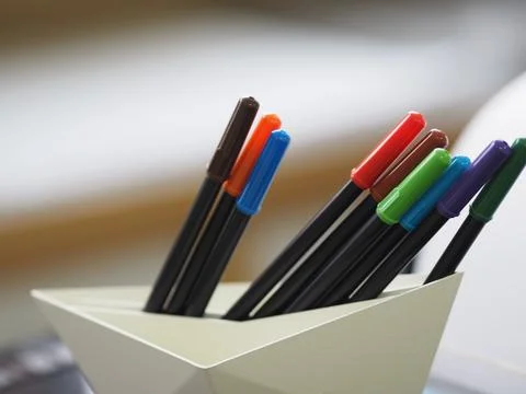 Many magic pen in the plastic box Stock Photos