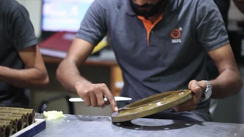 Many man prepare of casting part in factory. Industrial safety first concept Stock Footage 297739400