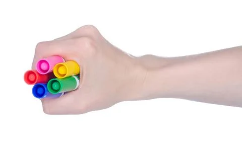 Many markers in hand Stock Photos