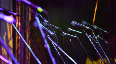 Many microphone on Blurred abstract background exterior view Stock Photos