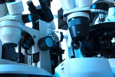 Many microscopes Stock Photos