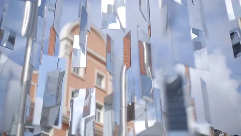 Many Mirrors hang on the ropes in the wind in Riga city Latvia Video stock 95331754