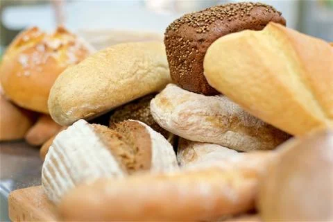 Many mixed breads on the table Stock Photos