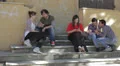 many moods with a cell phone - Group of friends mobile phone, cell phone HD Footage
