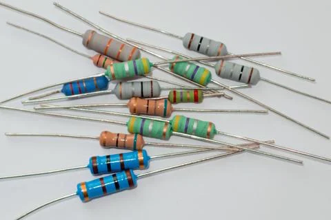 Many multi-colored resistors with different resistance Stock Photos