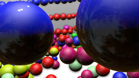 Many multi-colored three-dimensional balls jump on a white background. 3D render Stock Footage 94831953