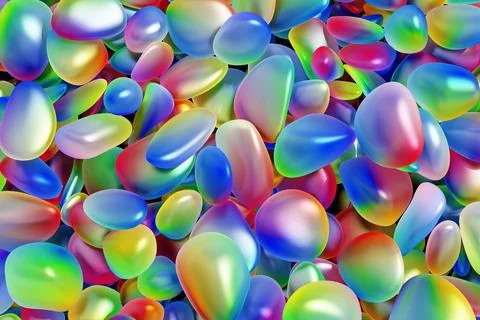 Many multi-colored translucent stones. 3D rendering Illustrazione stock
