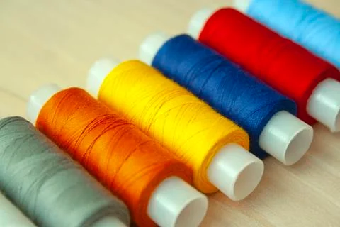 Many multi colored yarn strings Stock Photos