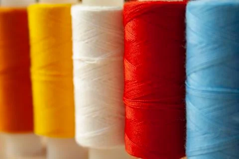 Many multi colored yarn strings Stock Photos