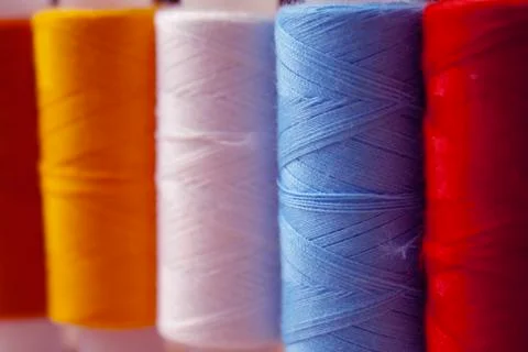 Many multi colored yarn strings Stock Photos