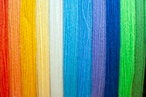 Many multi colored yarn strings Stock Photos