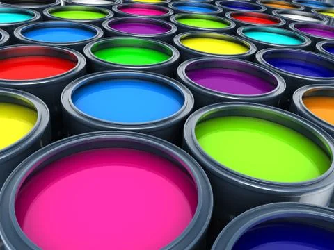 Many multicolored paint  (done in 3d) Stock Illustration