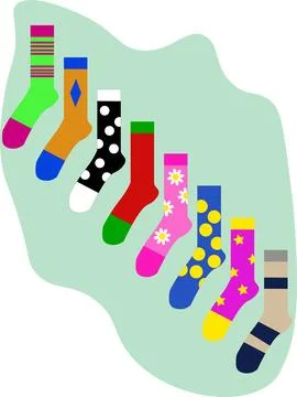 Many multicolored socks, vector on abstract background Stock Illustration
