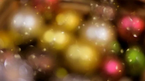 Many multicolored sparkling Christmas tree decorations in box. Stock Footage 70741897