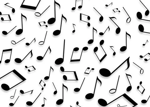 Many music notes flying on white background Illustrazione stock