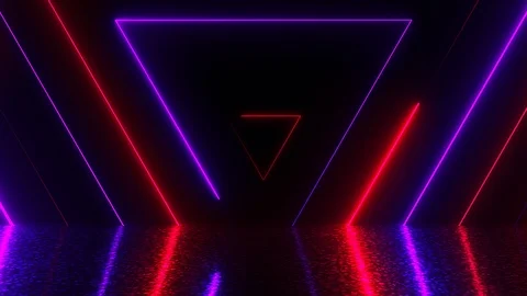 Many neon triangles in space, abstract computer generated backdrop, 3D render Stock Footage 126162183