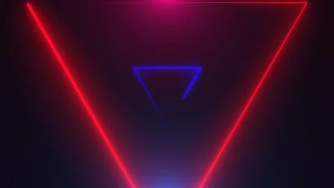 Many neon triangles in space, abstract computer generated backdrop, 3D render 스톡 일러스트