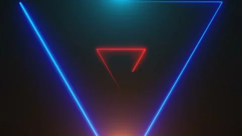 Many neon triangles in space, abstract computer generated backdrop, 3D render 스톡 일러스트