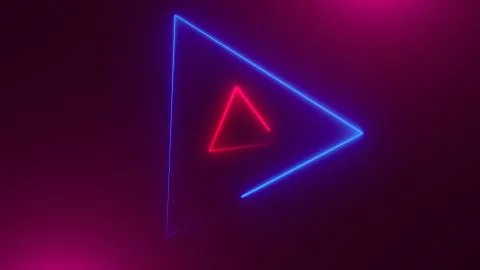Many neon triangles in space, abstract computer generated backdrop, 3D render 스톡 일러스트