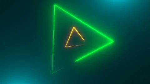Many neon triangles in space, abstract computer generated backdrop, 3D render Stock Illustration